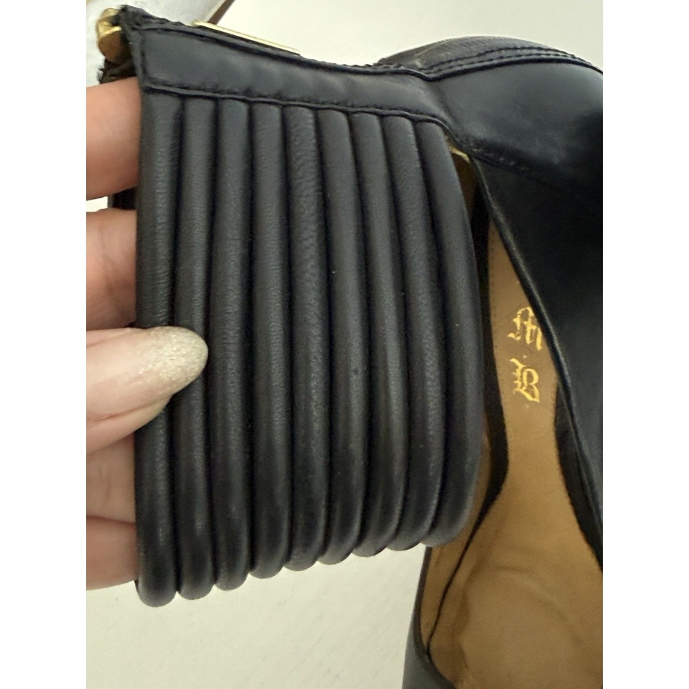 L.A.M.B. LAMB Black Leather Strap Stilettos Peep Toe Heels Y2K Designer Size 9 M - Picture 6 of 13